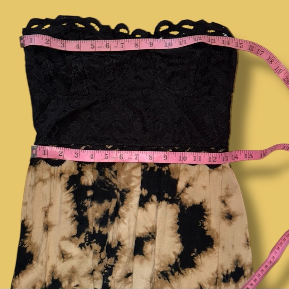 Anthropologie Black and Tan Faded Rose Strapless Maxi Dress - Picture 12 of 16